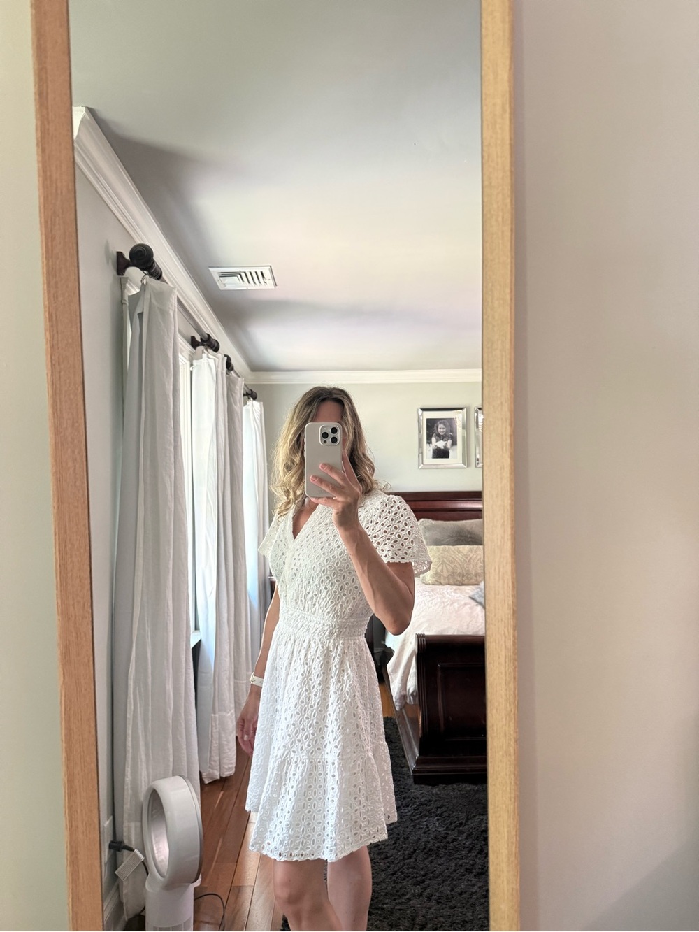 White Eyelet V-Neck Midi Dress — Feminine Summer Style